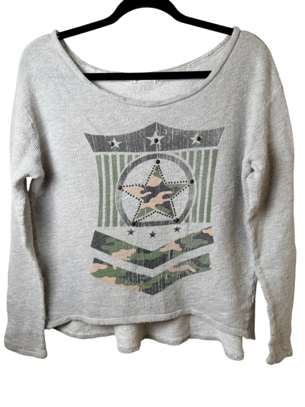 Black Bead Small Grey Graphic Star & Camo Accent Sweater